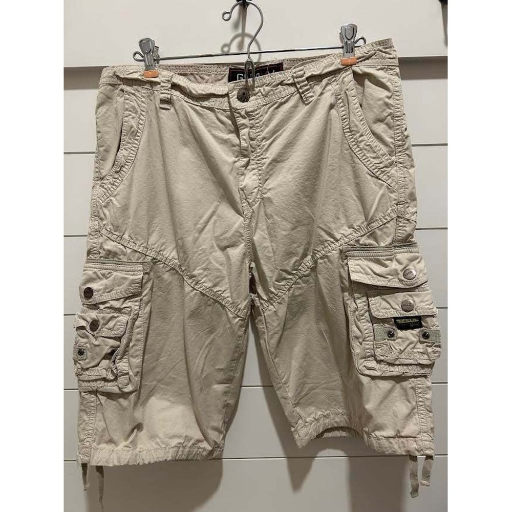 Galaxy by Harvic Mens Cargo Shorts Khaki Beige Cotton Utility Pockets Size 32